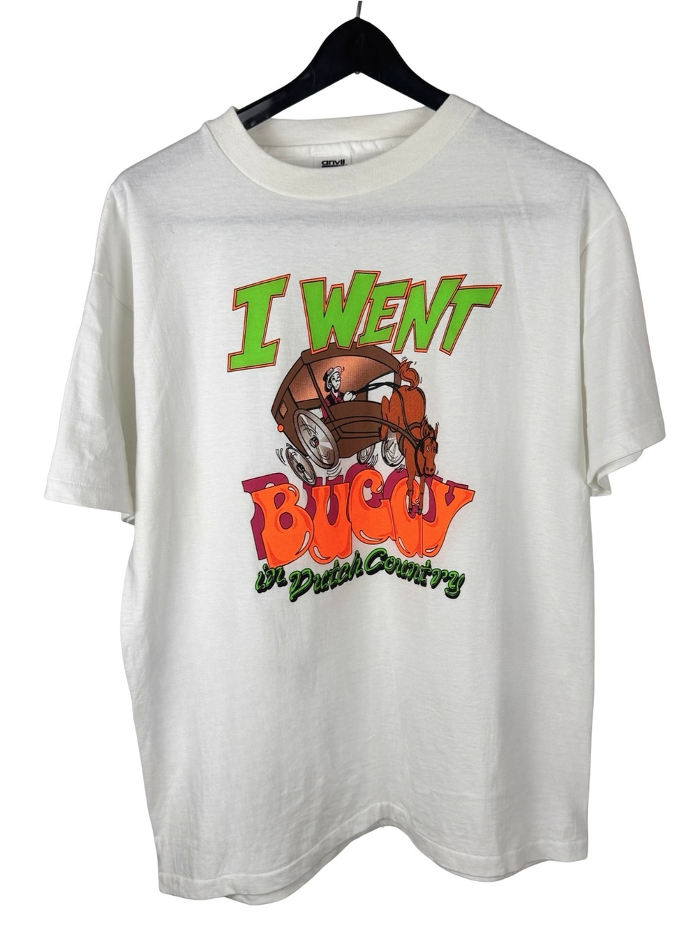 Vintage 90s I Went Buggy In Dutch Country Tourist Graphic White Shirt Size L